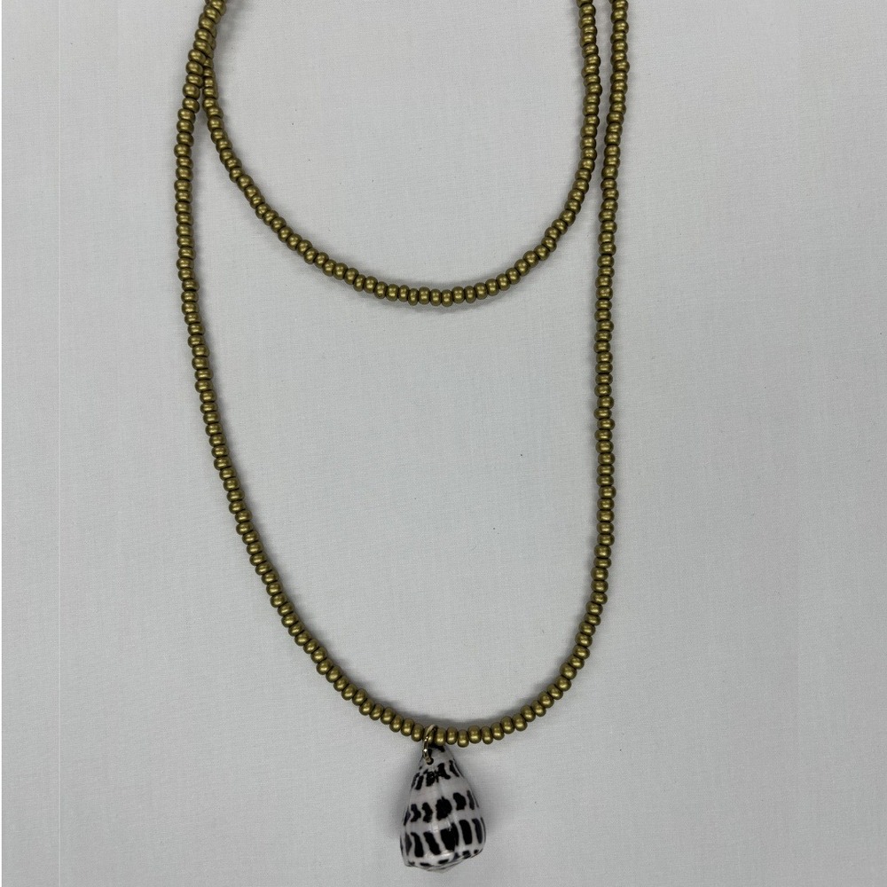 Handmade Resin Filled Cone Shell Pendant Gold Beaded Multi Style Necklace